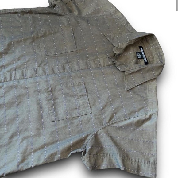 Striped‎ Short Sleeve Button Up Shirt Multi Stitch Knit Retro Mens Large Casual - Picture 2 of 7